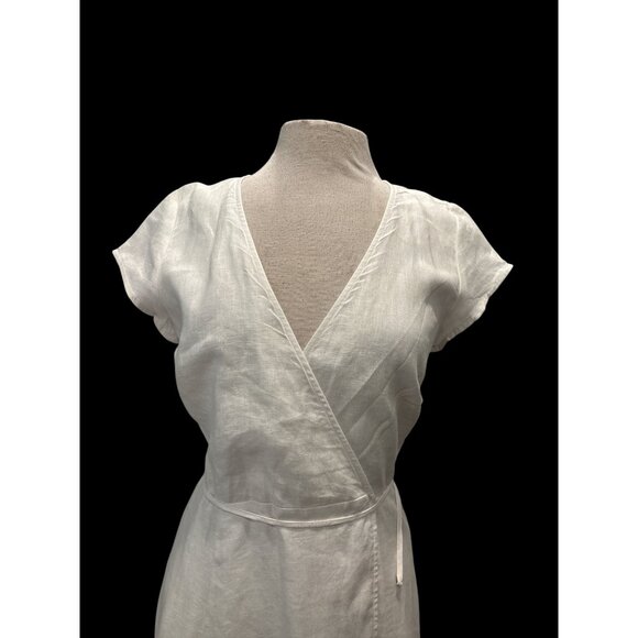 Elan White Linen Wrap Maxi Dress Boho Tiered Ruffle Beach Cottagecore M - Picture 4 of 11